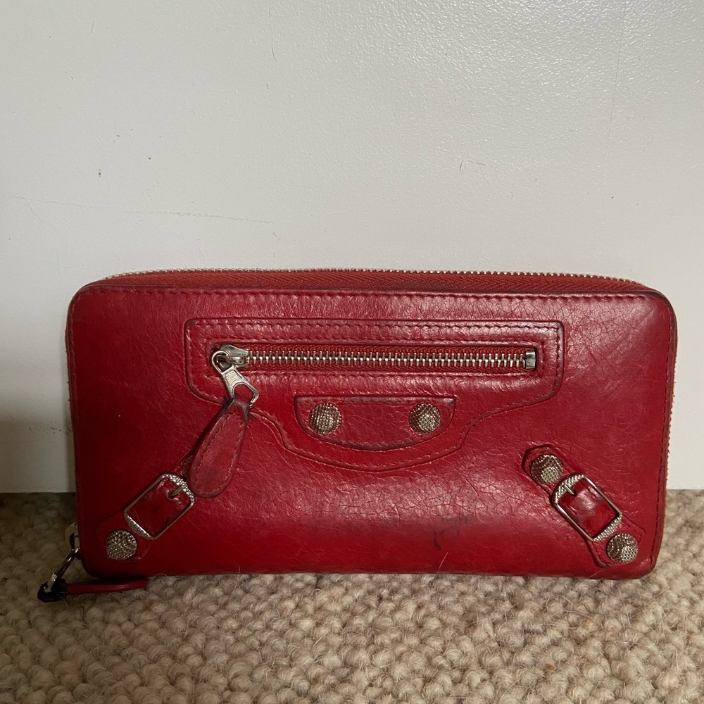 BALENCIAGA red full zip wallet